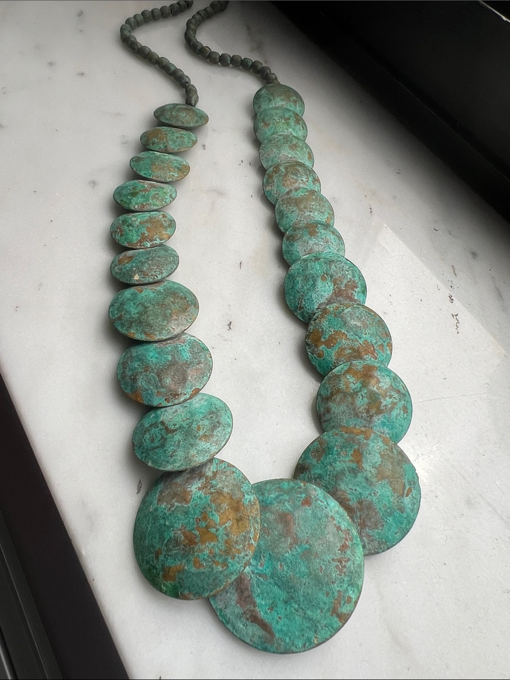 Patina Disc Statement Necklace - Turquoise Green